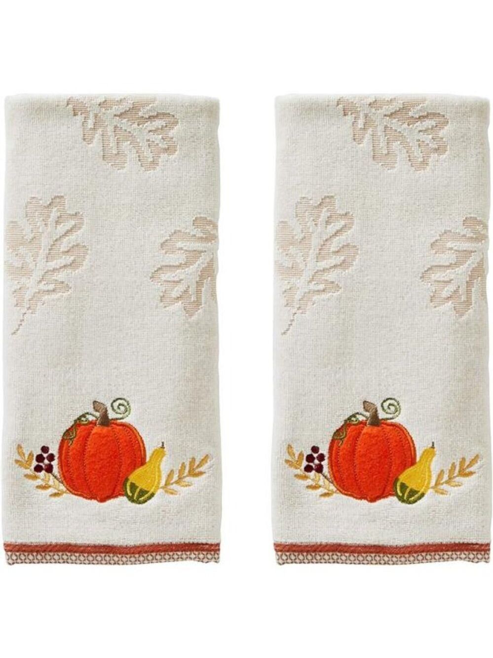 Cotton hand towel set 2 count fall pumpkin harvest kitchen bath decorative gift